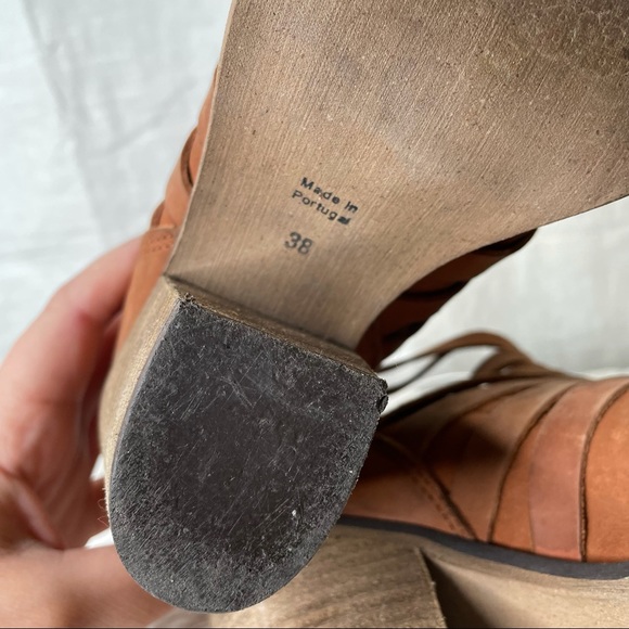 Free People Strappy Hybrid Stacked Heel Boot Brown Leather 38 Brown Zip Strap - Picture 9 of 15